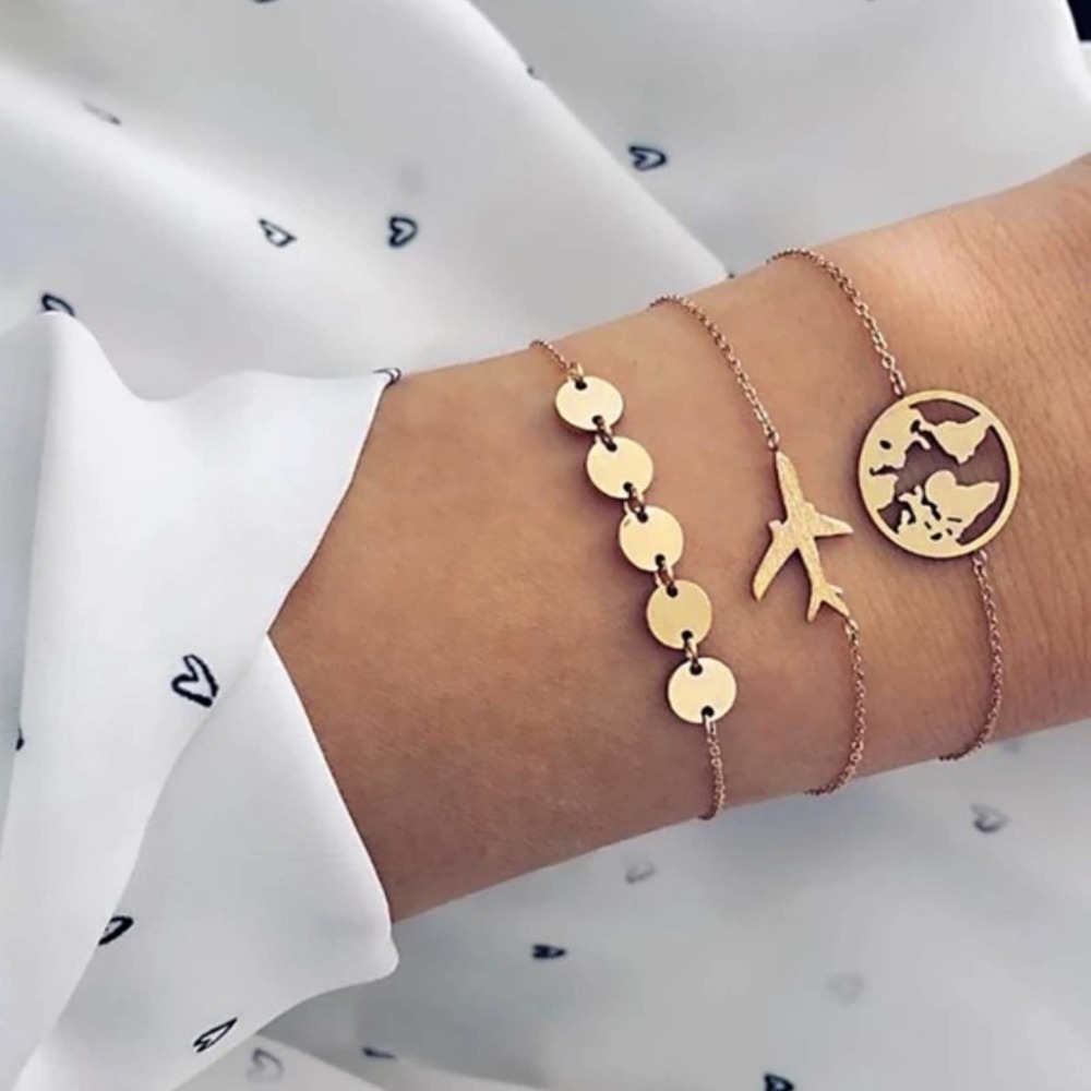 Minimalist 3 Piece Bracelet Set Gold Color